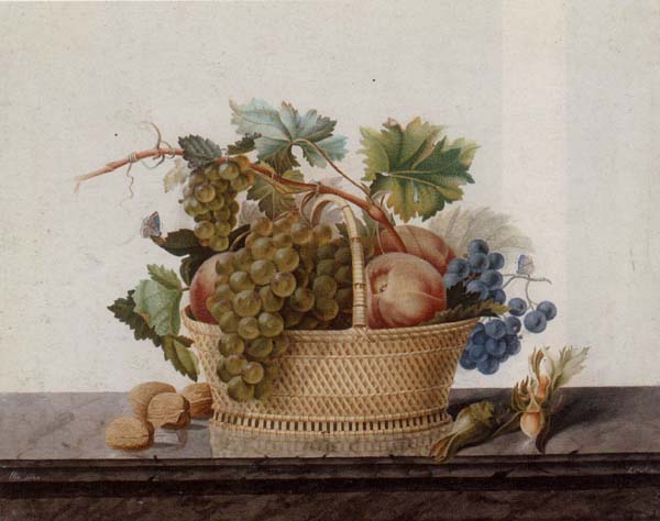 Madame Elie Still life of fruit in a bowl,upon a stone ledge